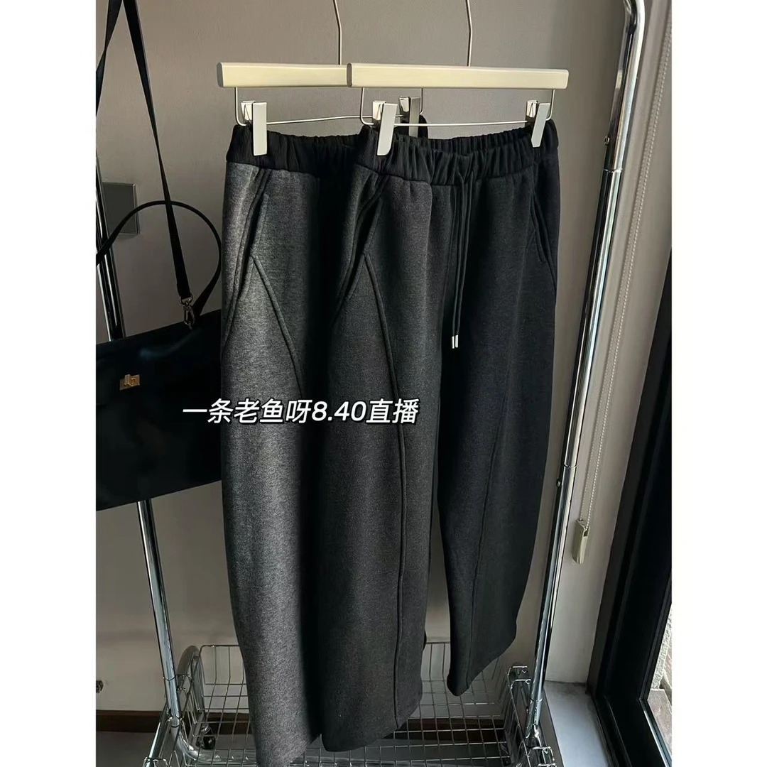 Y 加绒加厚弯刀裤女 韩版秋冬高腰显瘦休闲裤百搭1744