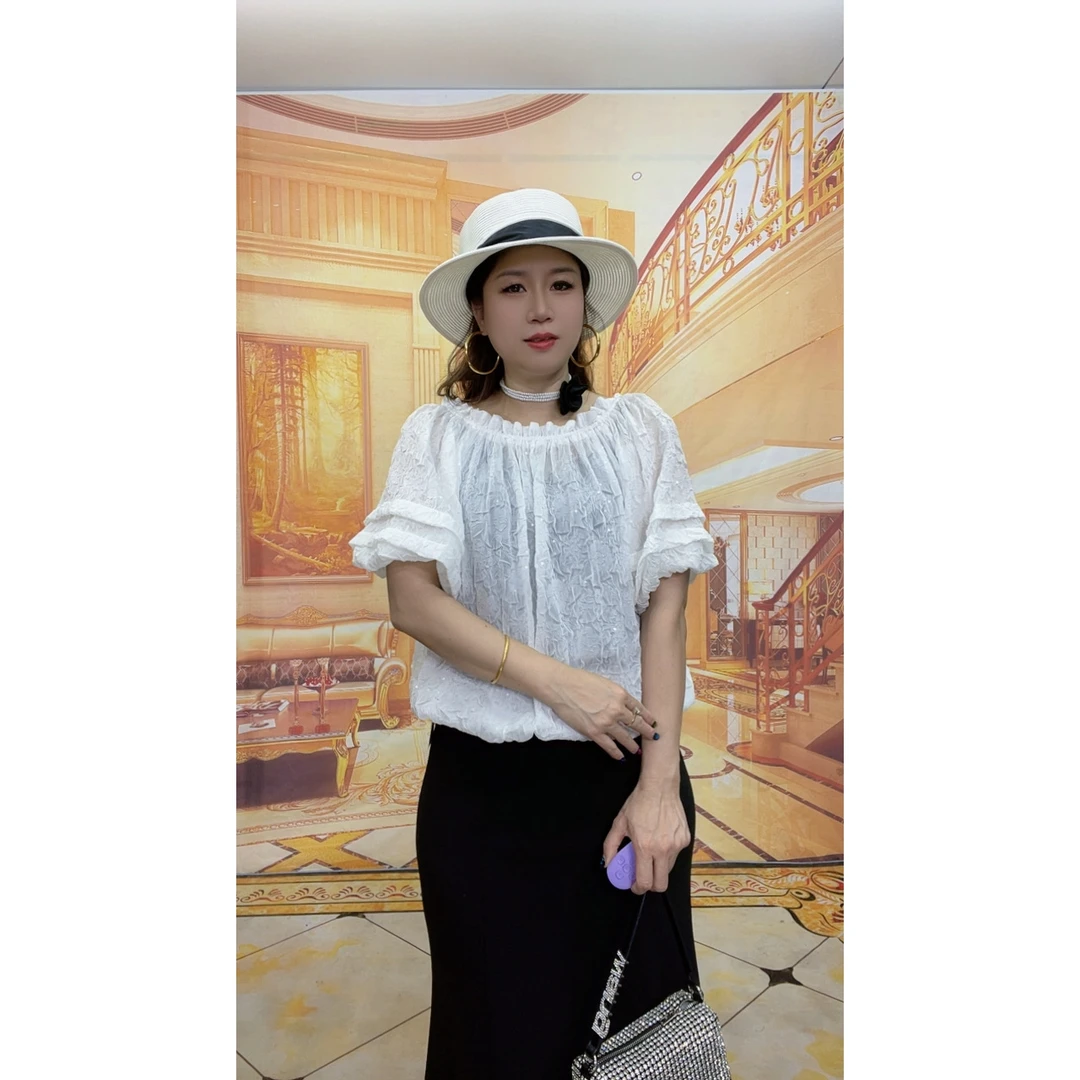 23225气质雪纺衫短袖新款小衫女夏季潮流上衣