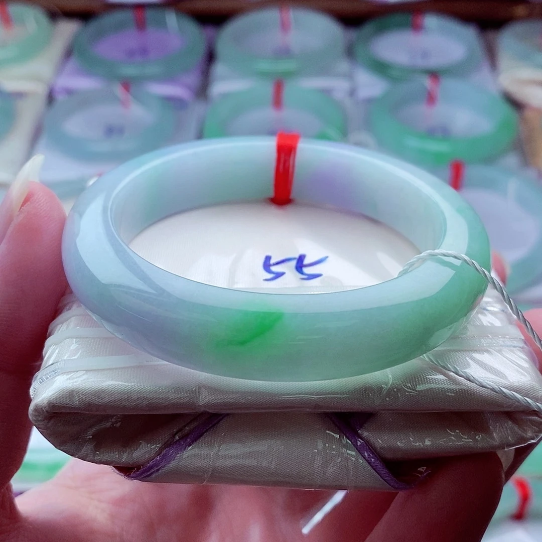 翡翠未镶嵌手镯317金丝阳绿紫罗兰高贵优雅