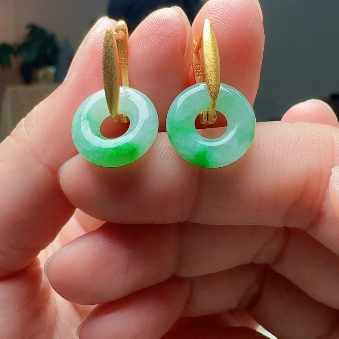 翡翠银S925镶嵌耳饰天然