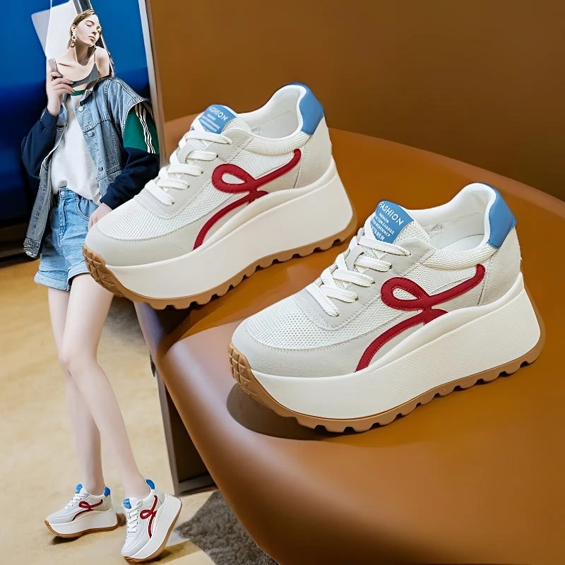 内增高7cm厚底休闲小白鞋女士百搭配裙子透气松糕鞋2025夏季爆款