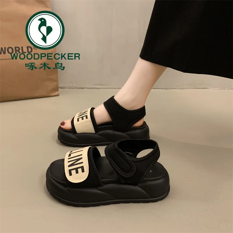 啄木鸟超火厚底运动凉鞋女夏季外穿配裙子2025新款法式百搭罗马鞋