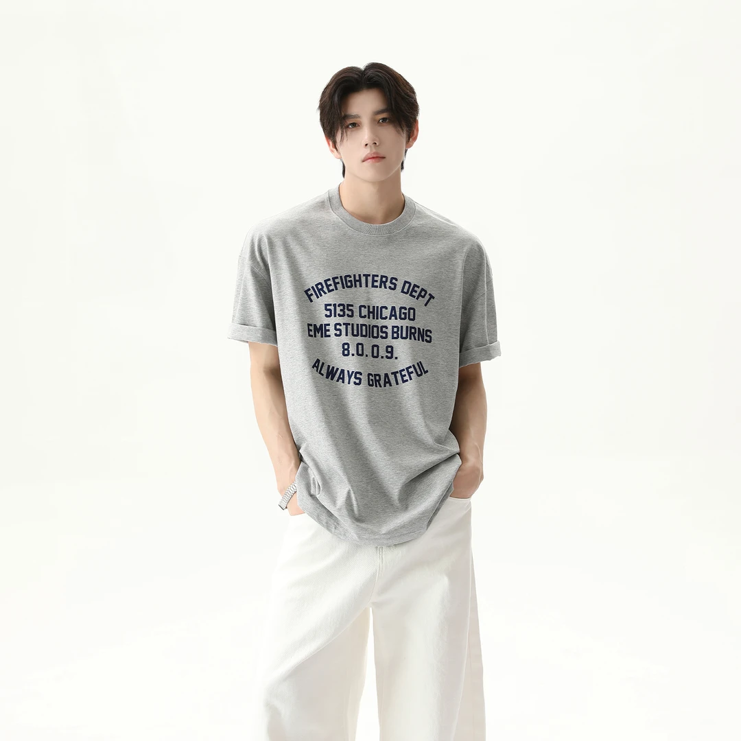 TURNTIDE纯棉280G字母标语印花宽松圆领短袖T恤男设计感半袖夏季