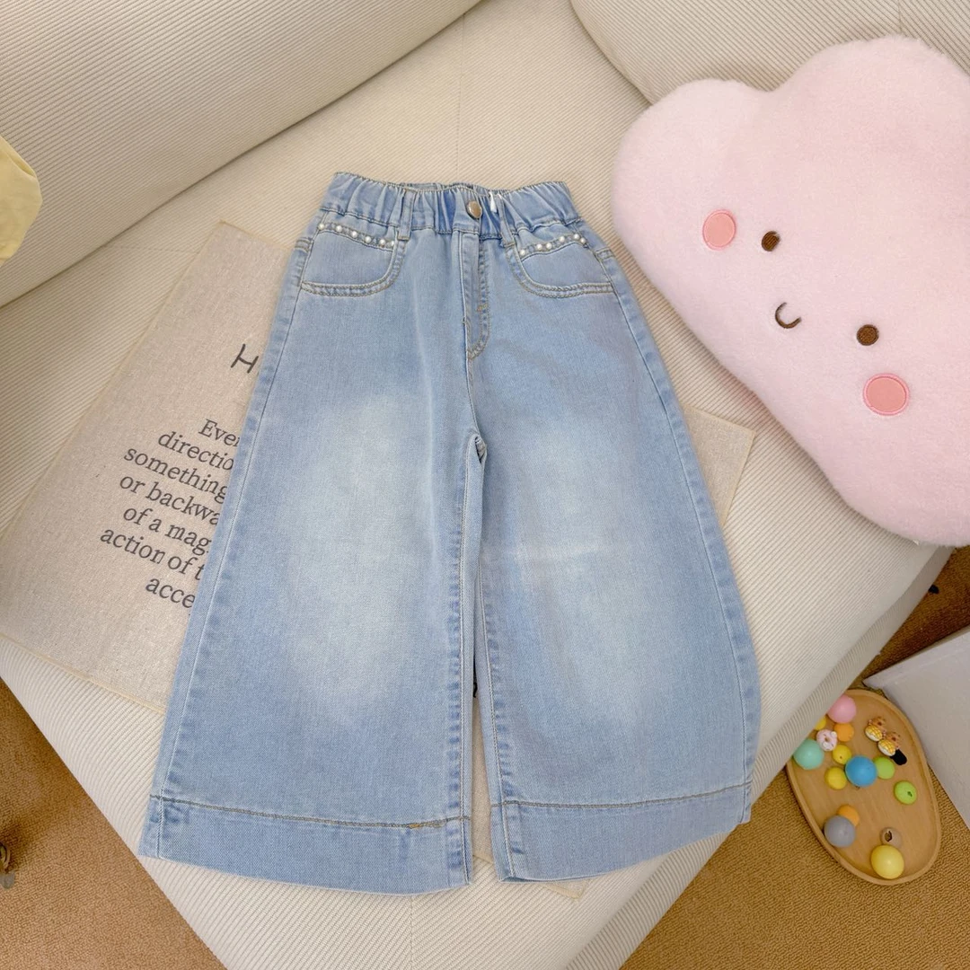 【新疆包邮】夏季新款中童珍珠牛仔直筒裤G234