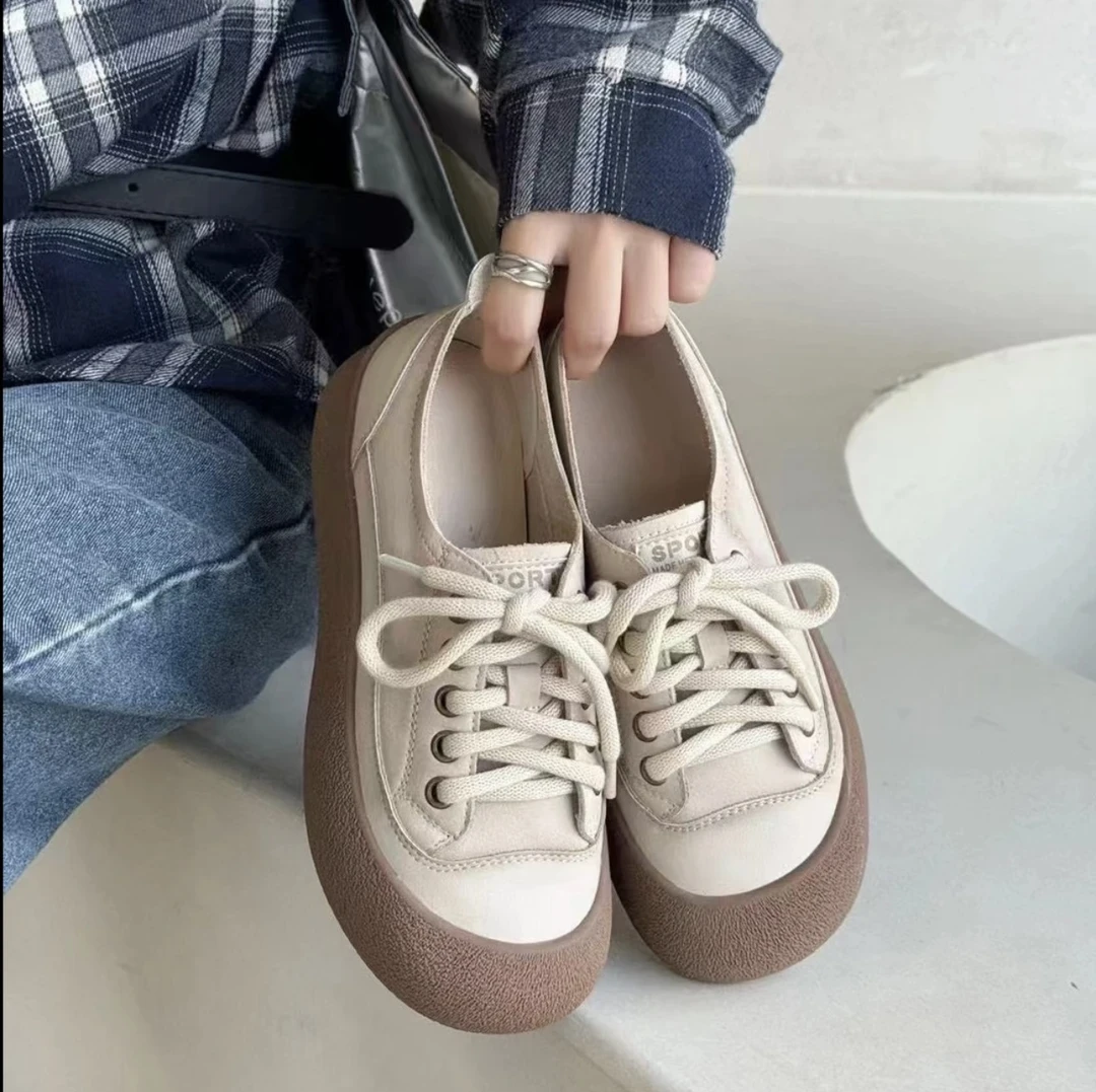 真皮头层牛皮2025新春新款大头丑萌休闲板鞋软底轻便运动休闲鞋女