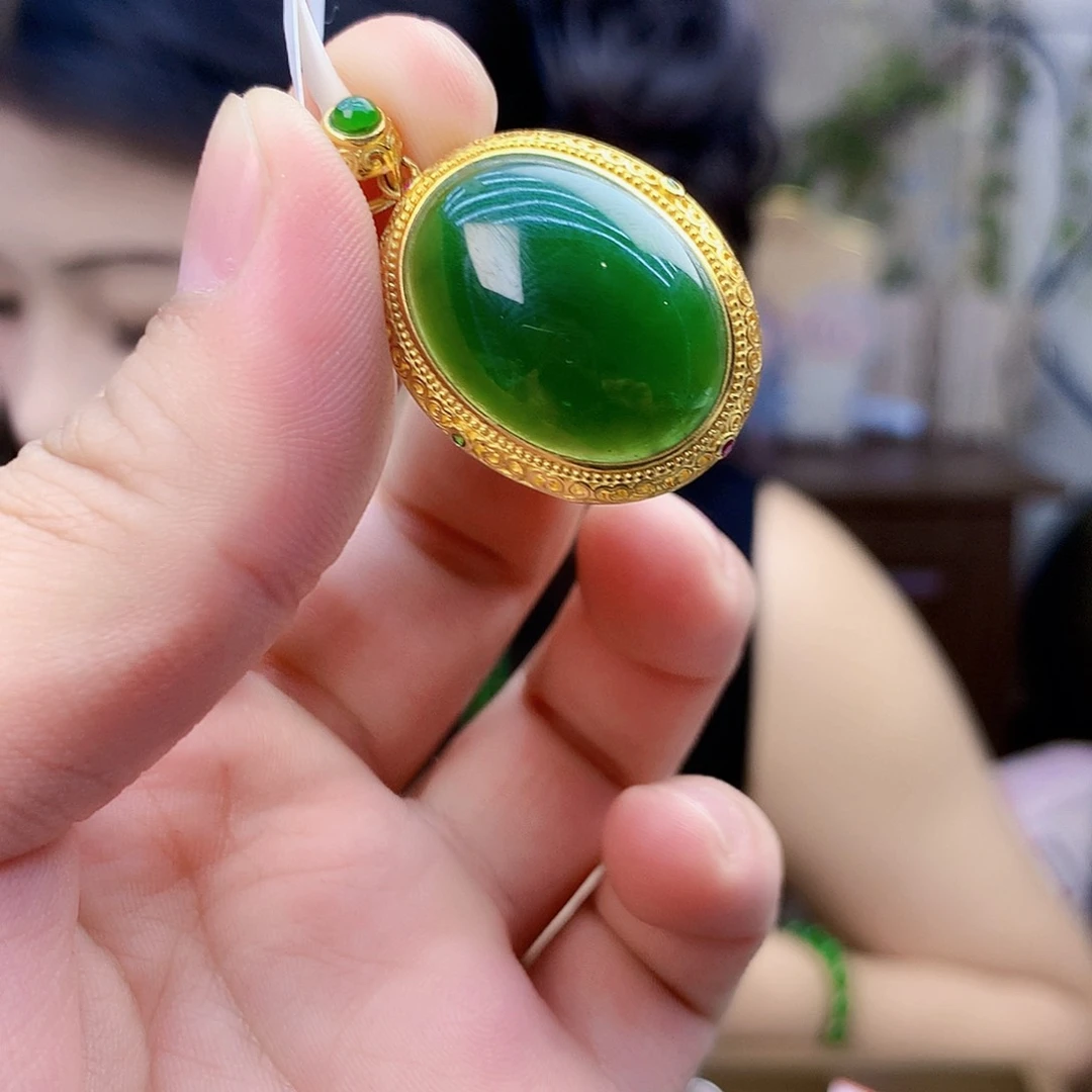 和田玉（碧玉）银S925镶嵌吊坠(不含链)吊坠