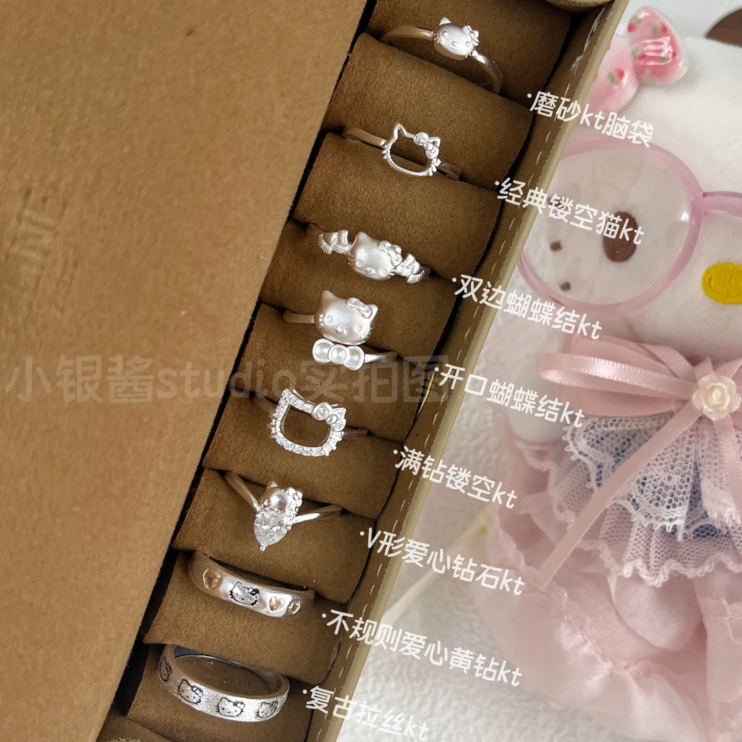 足银戒指 足银kitty纯银kt猫戒指可爱少女心活口可调节小众精致