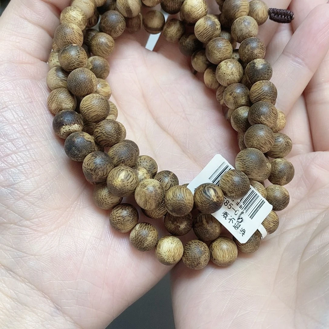 沉香手串海南莺歌绿虎斑0.9圆珠长串