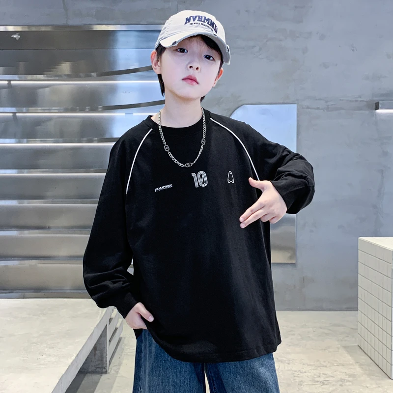 男童t恤长袖卫衣打底衫秋装男大童10到15岁6-12岁潮款高级感男孩