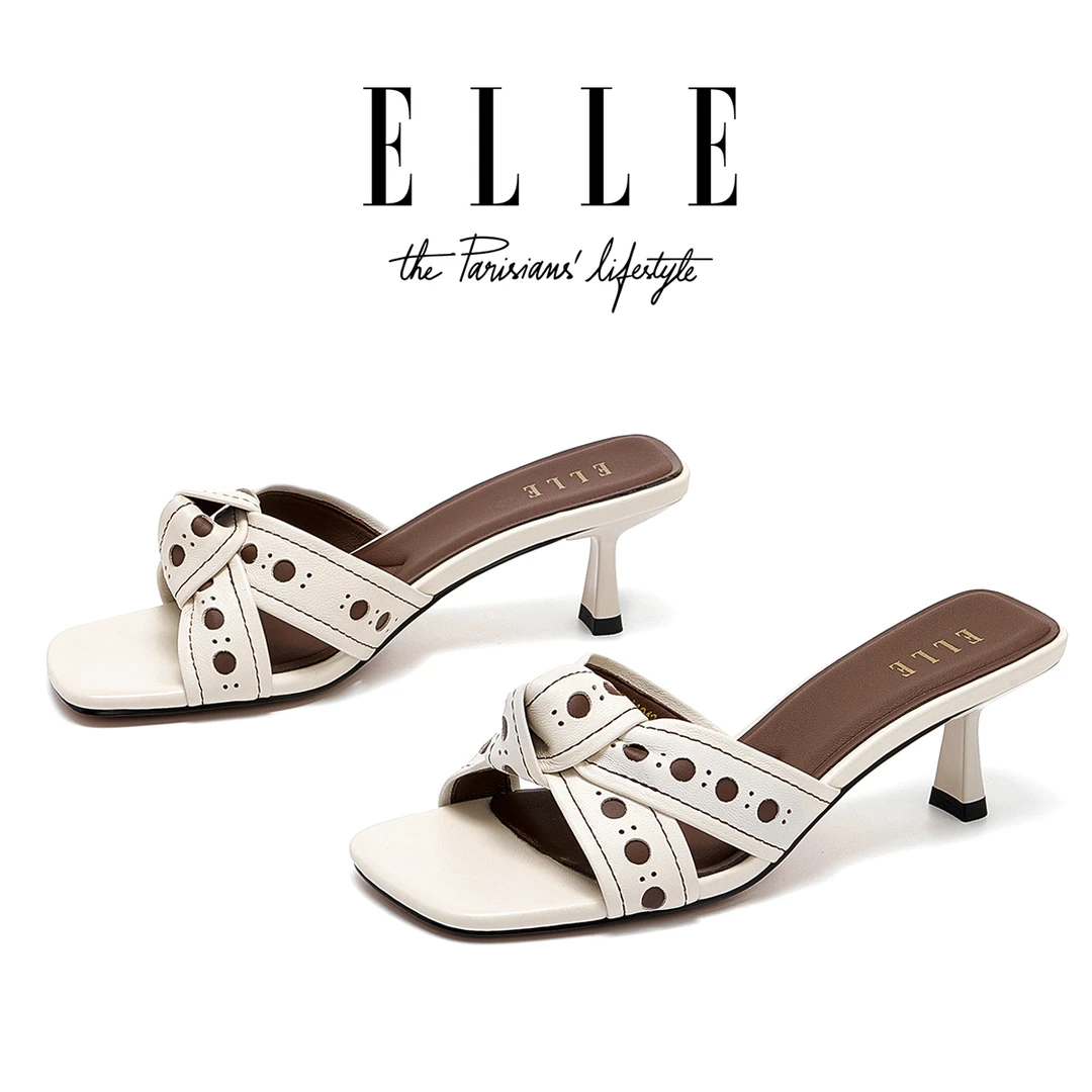 ELLE法式气质羊皮绝美拖鞋女夏季外穿仙女风配裙子名媛高跟一字拖