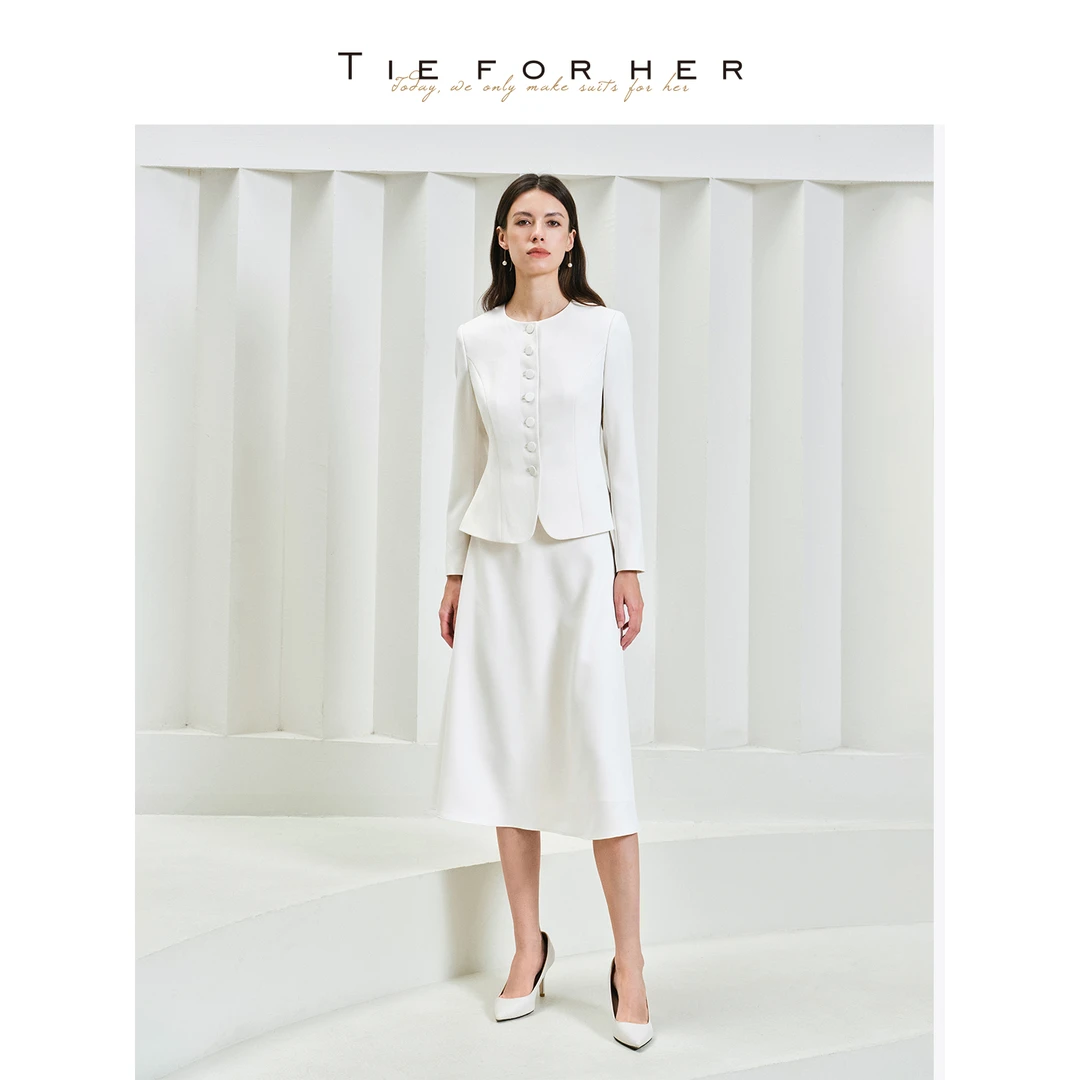 TieForHer Piana香草白西装套装女外套半裙A字版型千金风显瘦通勤