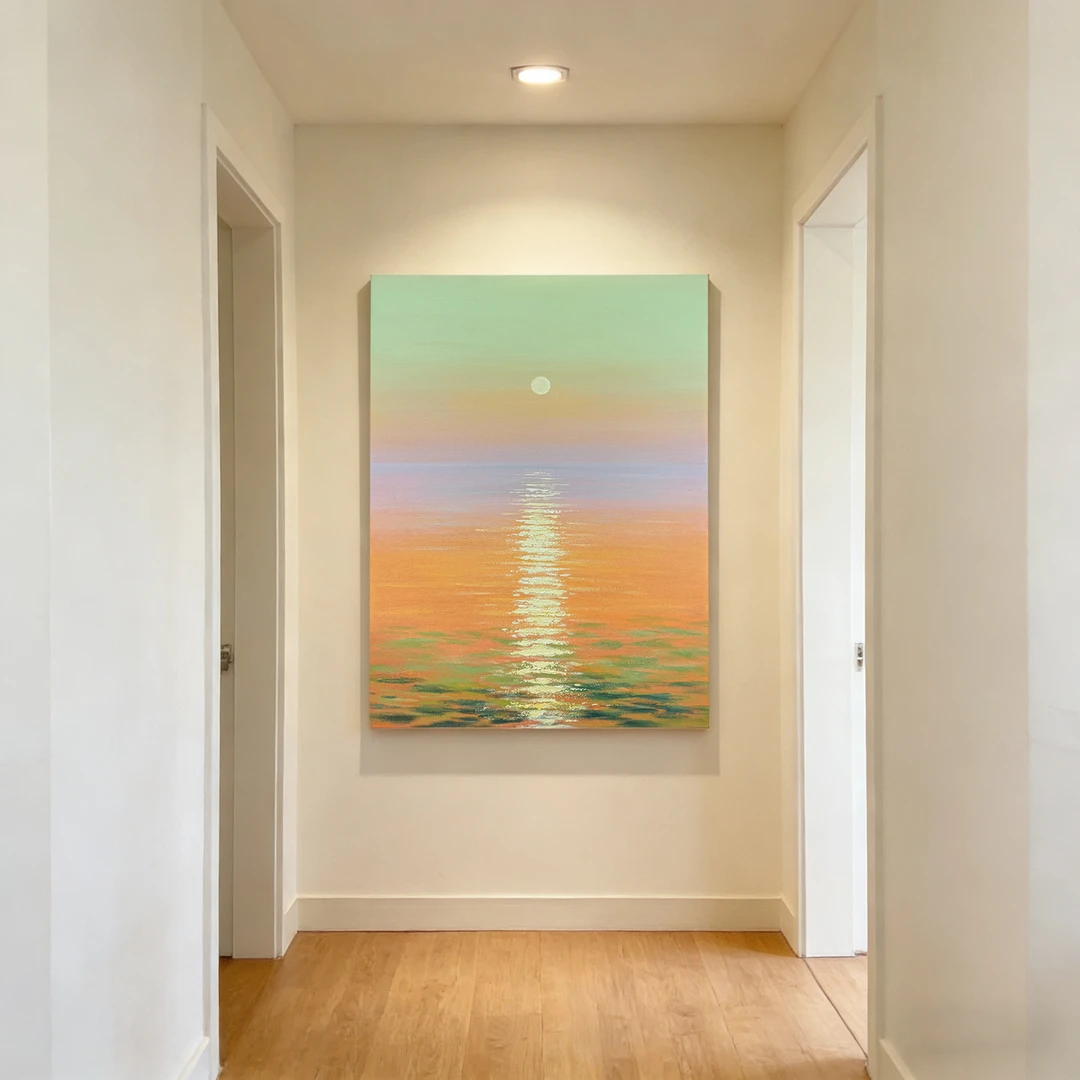 手绘油画《晨澜沐光》现代奶油原木风客厅玄关装饰画餐厅挂画轻法式
