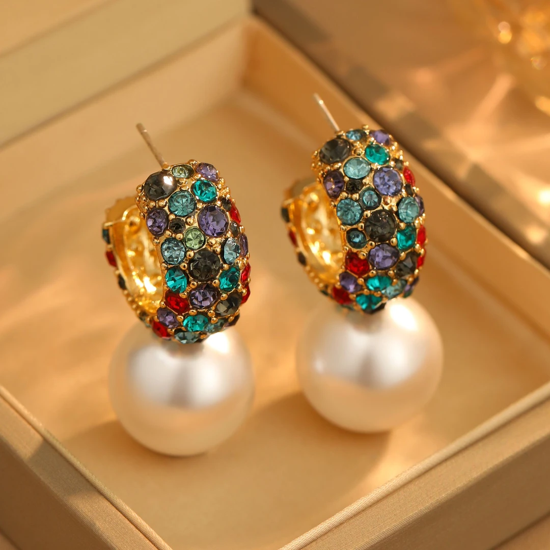 铜合金合成锆石耳饰 复古气质轻奢时尚小众高级感耳环