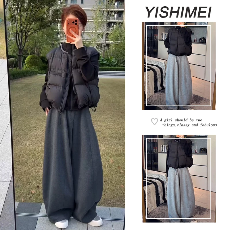 【现货】秋冬穿搭2025年新款百搭卫衣保暖棉服马甲高腰休闲裤三件套