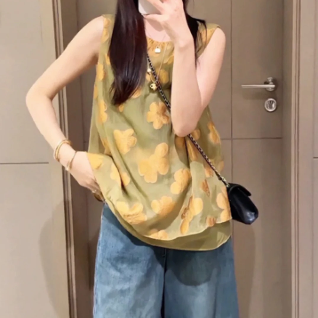 《秀秀精选》韩系圆领小黄花小衫