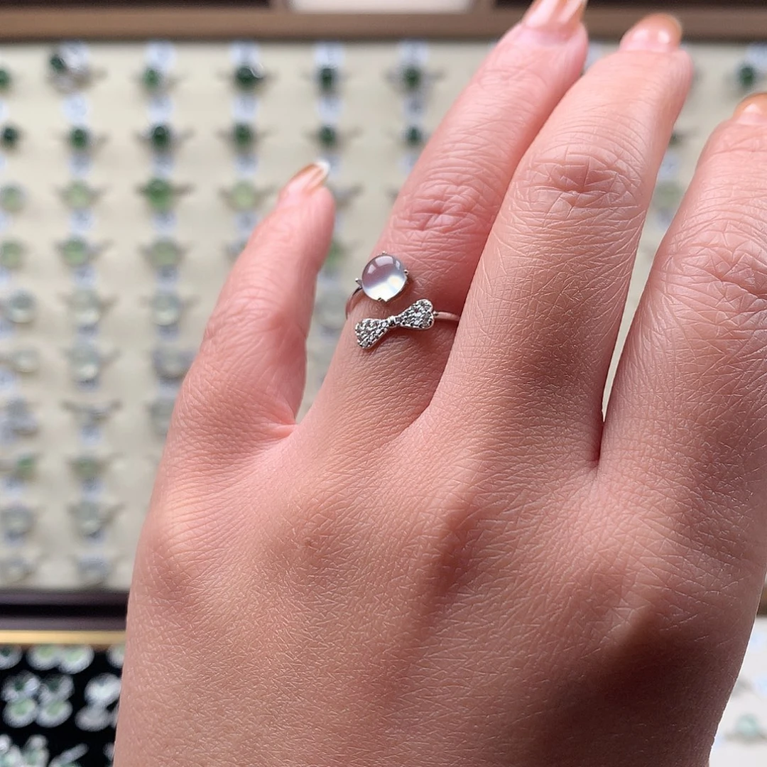 蛇纹石玉银S925镶嵌戒指