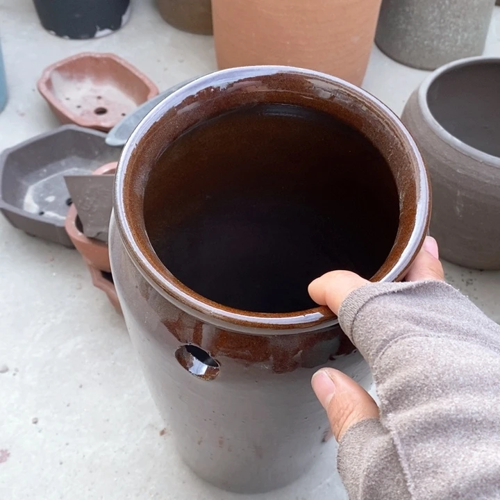 紫砂花盆无底孔35×14瑕