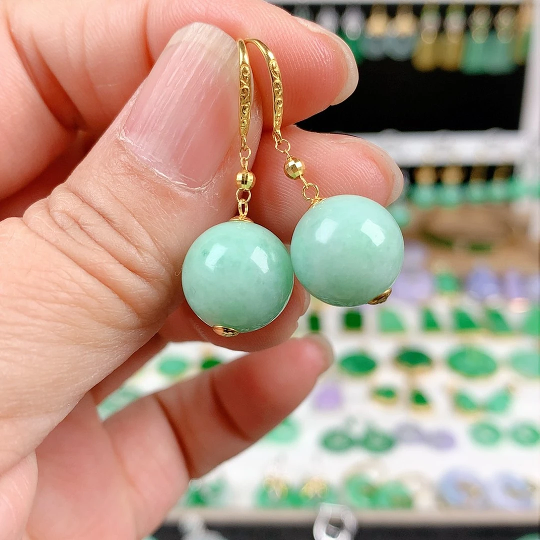 翡翠耳饰18K金镶嵌的