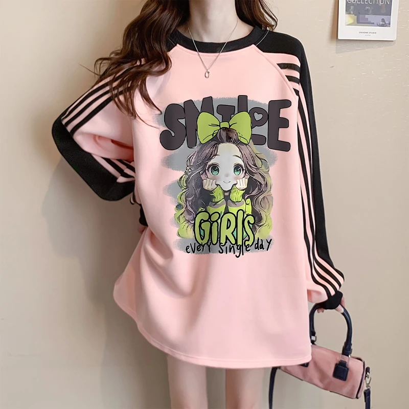 三条杠圆领加绒加厚卫衣女2025秋冬爆款韩版宽松显瘦遮肉百搭上衣