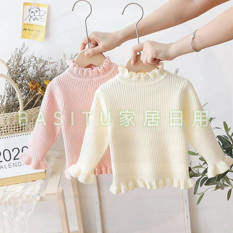 女童秋冬打底衫毛衣木耳白色修身内搭加绒婴儿洋气一岁宝宝针织衫