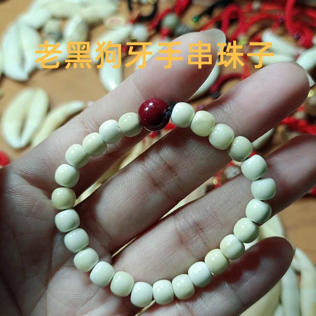 [黑狗牙珠子]黑狗牙切割打磨珠子#文玩#儿童成人手绳创意手串饰品