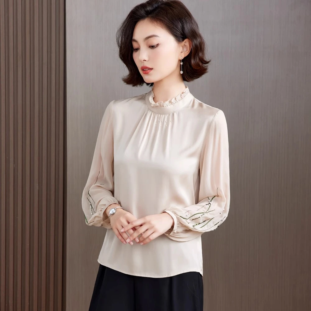 纯色重磅真丝衬衫女长袖2025新款春季中年妈妈桑蚕丝气质显瘦上衣