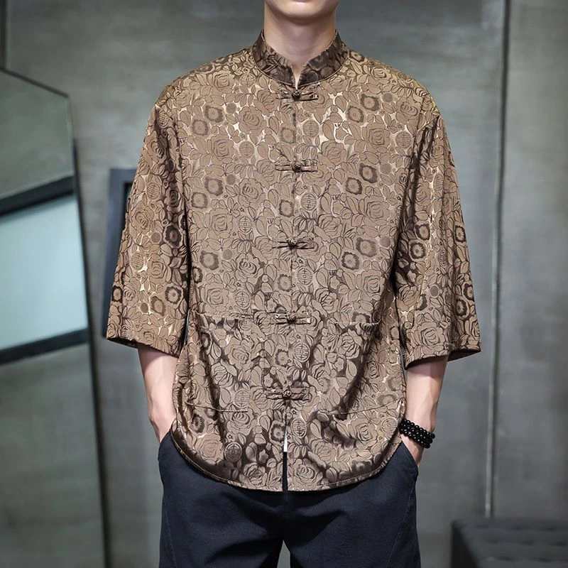 复古衬衫男士中国风大码短袖衬衣男薄款汉服中式盘扣唐装大码夏季