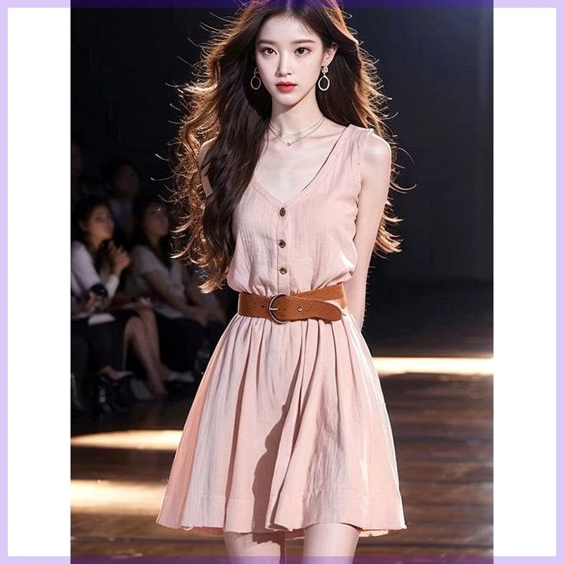 2025新款高端精致小香风法式气质绝美超好看粉色无袖连衣裙女夏季