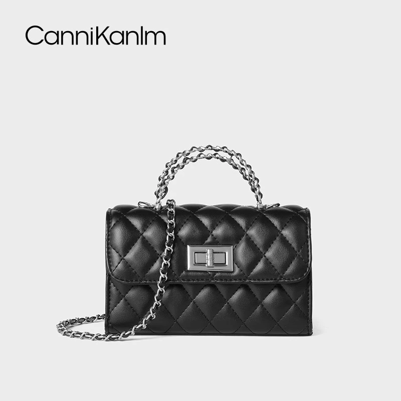 CanniKanlm官方正品真皮链条小方包女2025新款高级质感单肩斜挎包