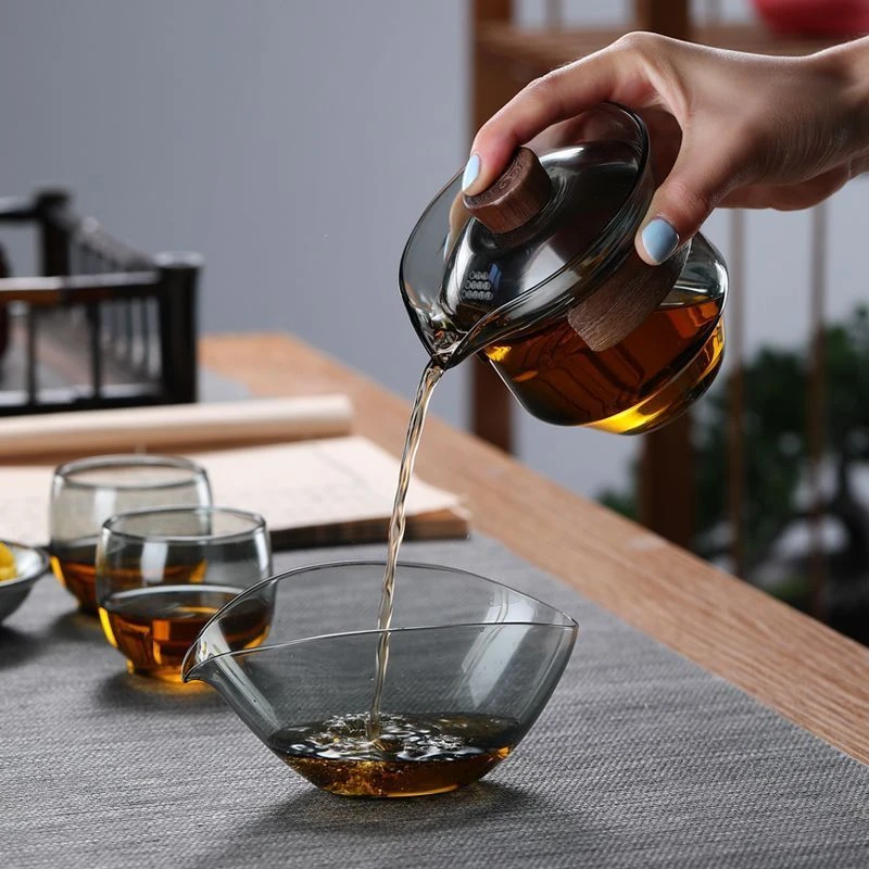 泡茶耐热加厚防烫盖碗手工家用过滤大号日式带盖手抓壶透明茶杯茶
