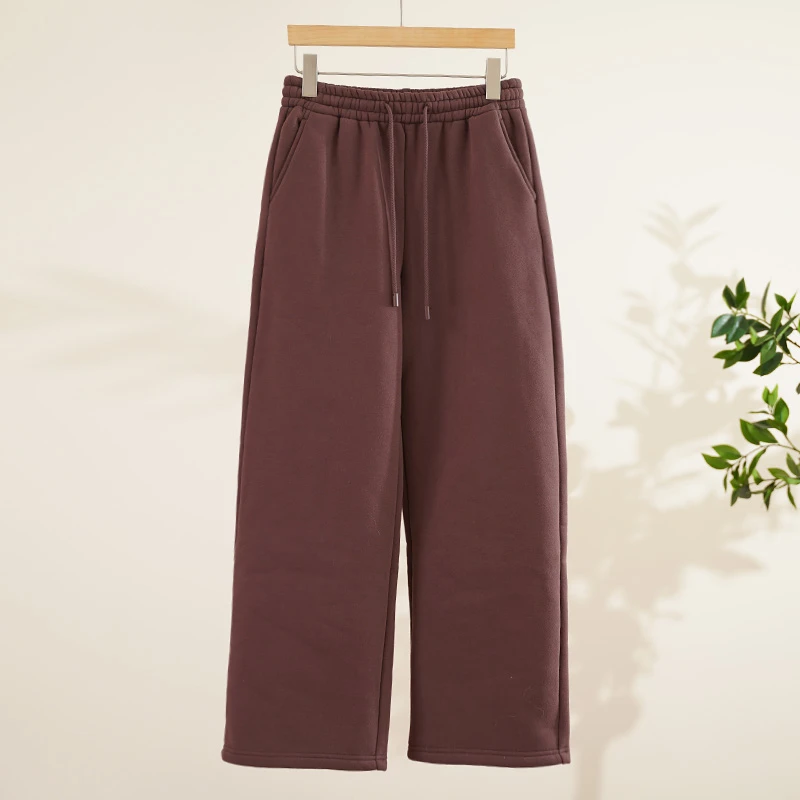 外贸品牌单棉牦牛绒弧形抽绳阔腿裤女士裤子（250042）2811
