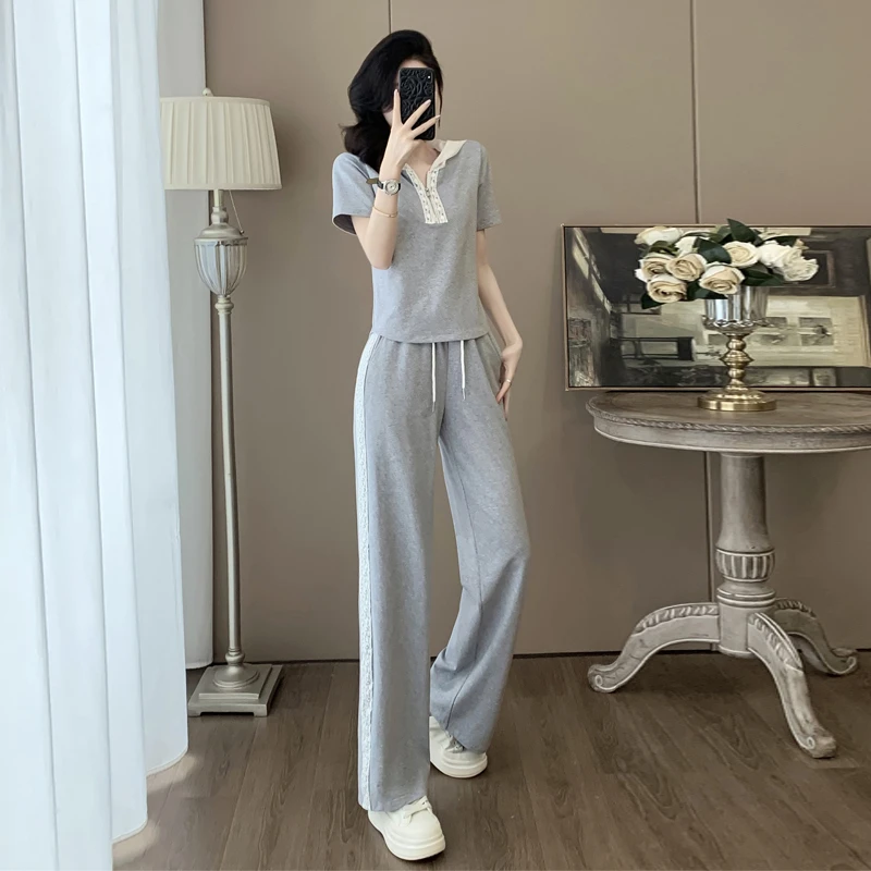 炸街减龄夏季时尚套装女夏装搭配一整套洋气休闲运动阔腿裤两件套