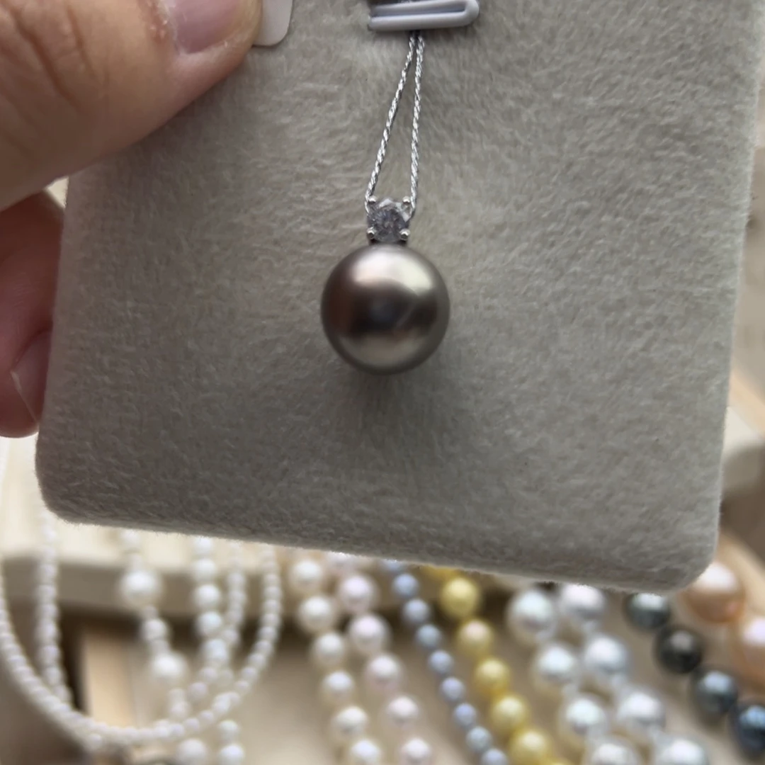 银S925镶嵌吊坠(不含链)海水珍珠12.1mm大溪地铂金灰