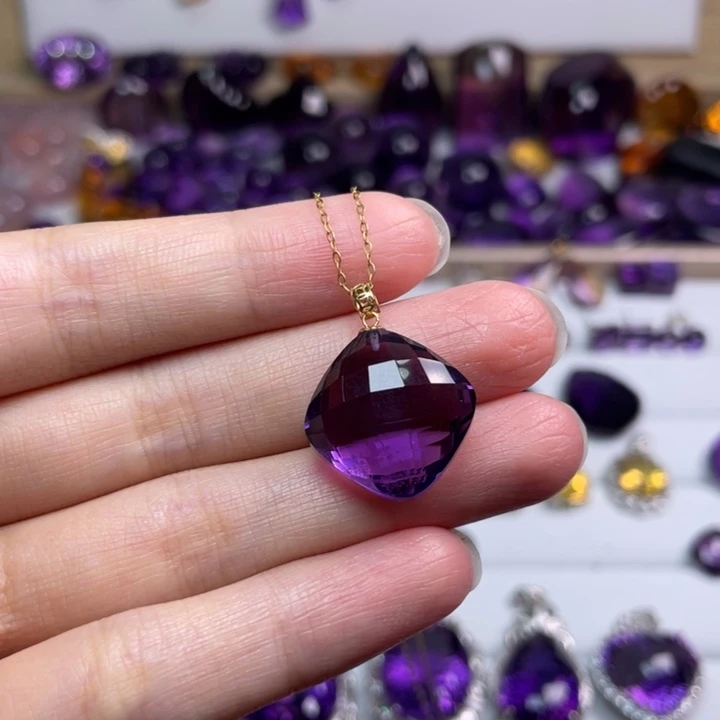 珠宝半成品紫晶18K金镶嵌