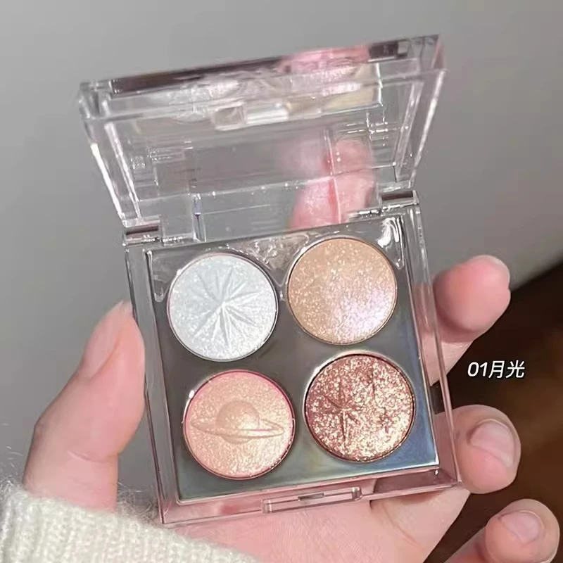 爆闪星空四色高光眼影盘珠光闪粉卧蚕提亮持久便携防水X肿眼影女