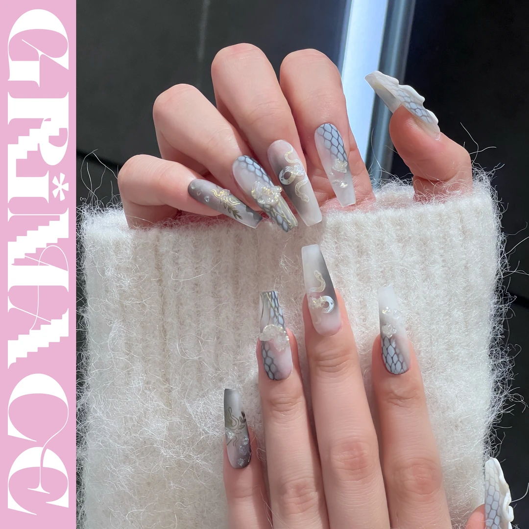 【素贞】怪相录纯手工穿戴式美甲/中式古典国风水彩/小白蛇清冷美人