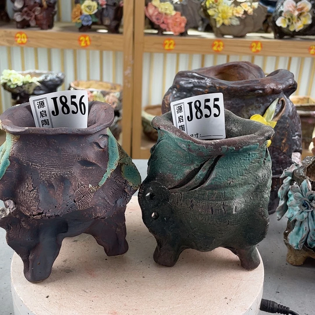 紫砂花盆景德镇手工陶瓷花盆856-855