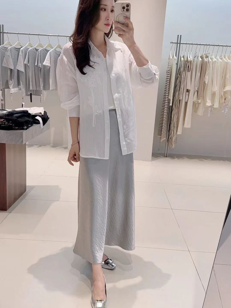 衬衫-艾家411045时尚休闲亮片刺绣翻领