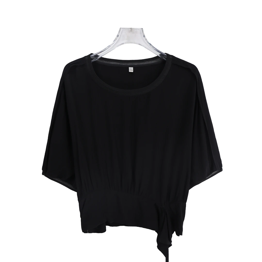 时尚圆领不规则下摆百搭显瘦上衣T恤A11393