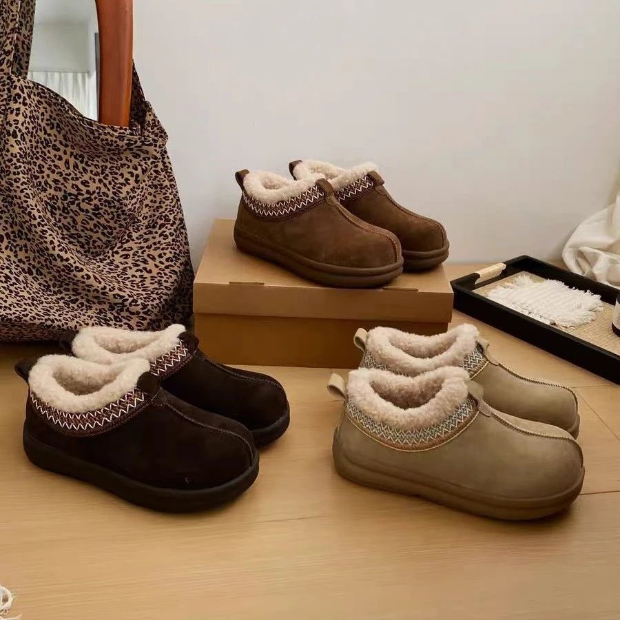 小土豆民族风厚底勃肯鞋女2025年新款百搭加绒保暖一蹬雪地靴
