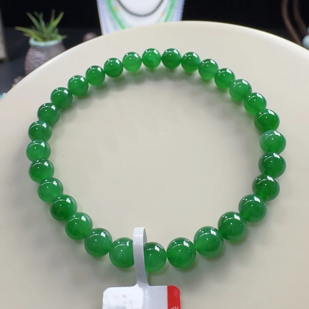 翡翠未镶嵌手链冰胶阳绿单圈6mm