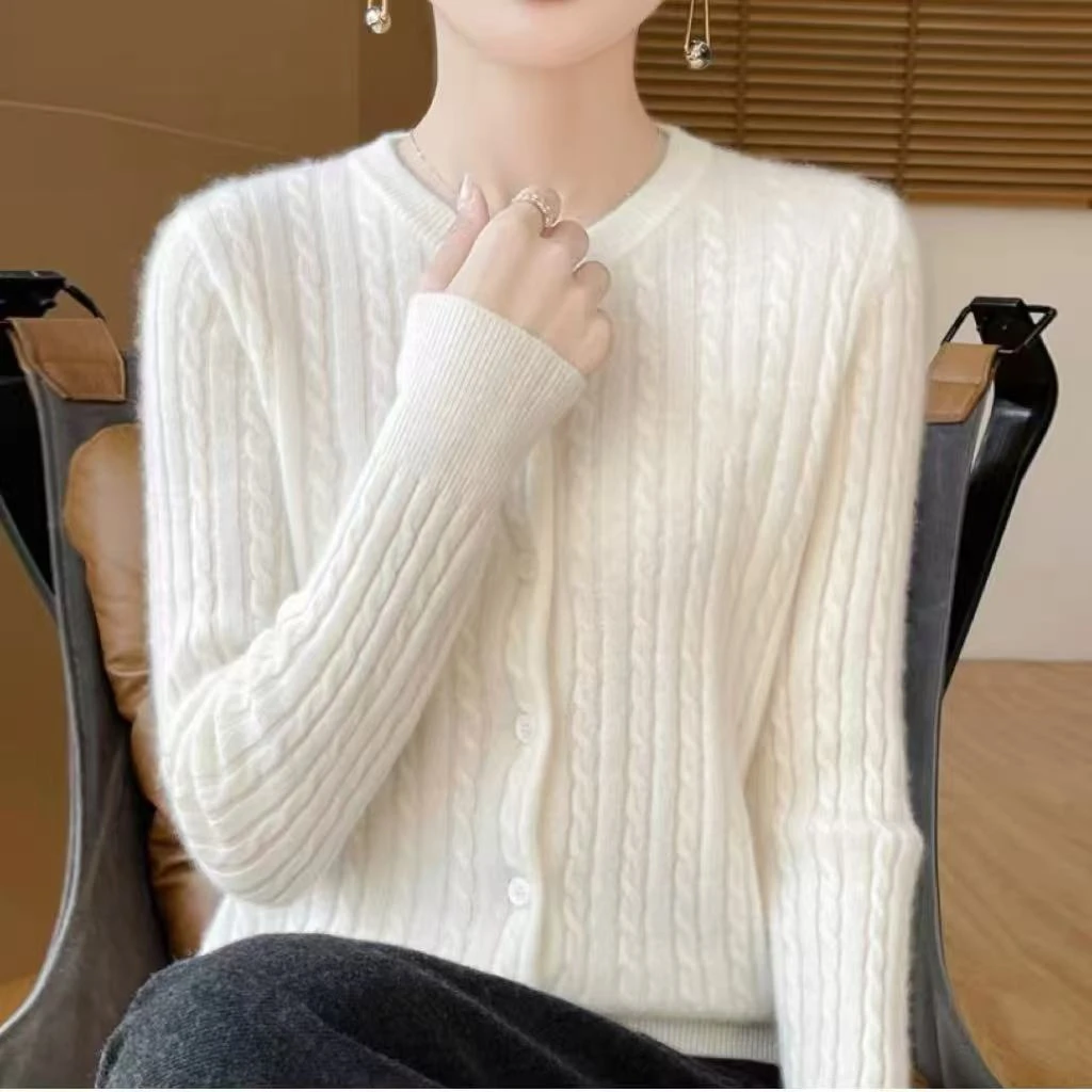 涵玖玥【100羊毛】麻花开衫随便搭真开衫长袖上衣Z新07