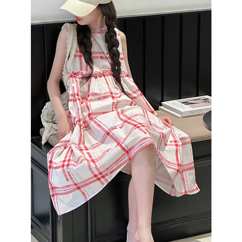 K28892 格纹女童无袖连衣裙2025新款夏装儿童气质裙子洋气背心裙