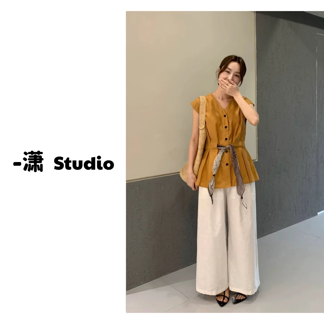 【25夏季系列】韩系V领收腰显瘦休闲百搭单排扣无袖衬衫92051