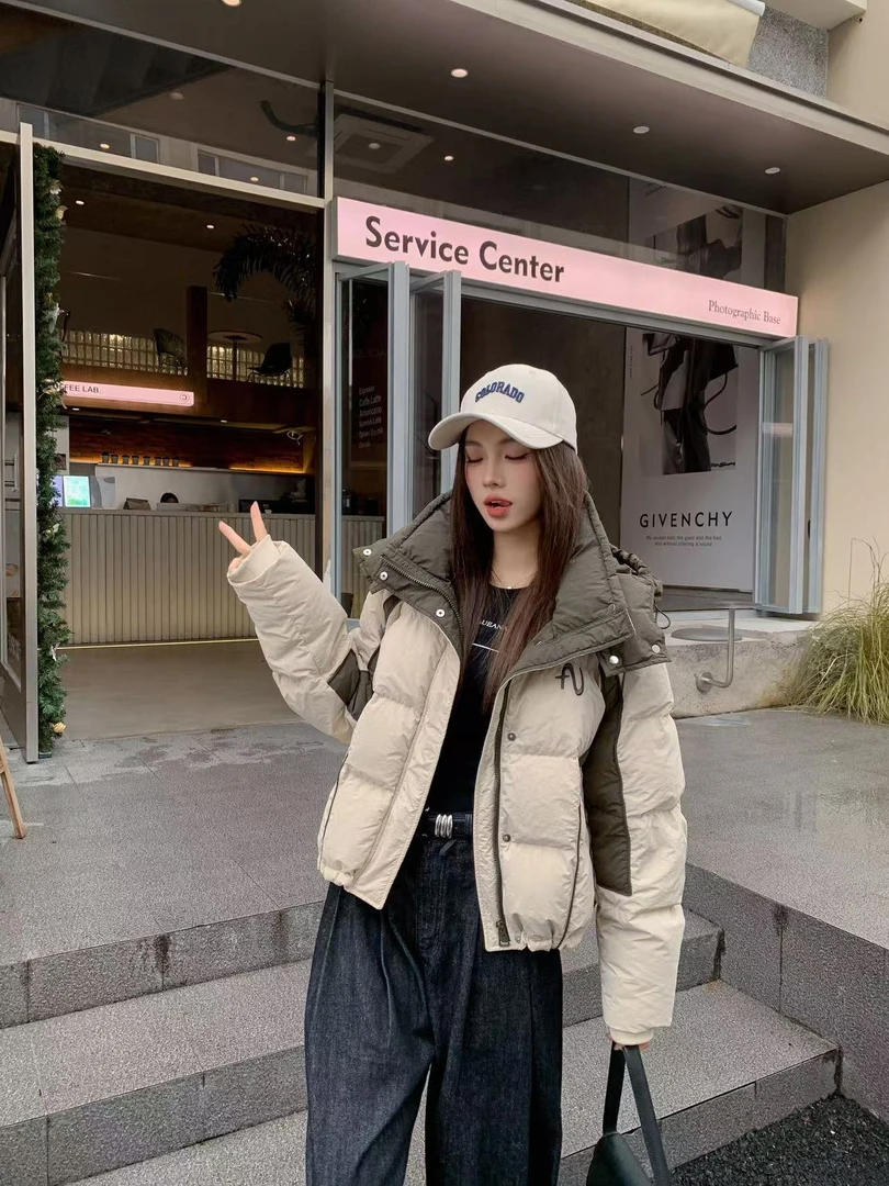 【新国标90白鸭绒】拼色连帽羽绒服女2024冬季新款加厚保暖短外套