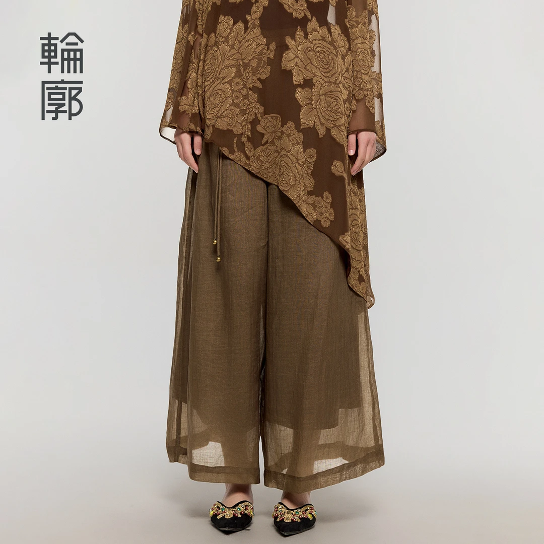 轮廓千江水国风新中式休闲裤阔腿禅意老钱风松弛感女装夏L251K015