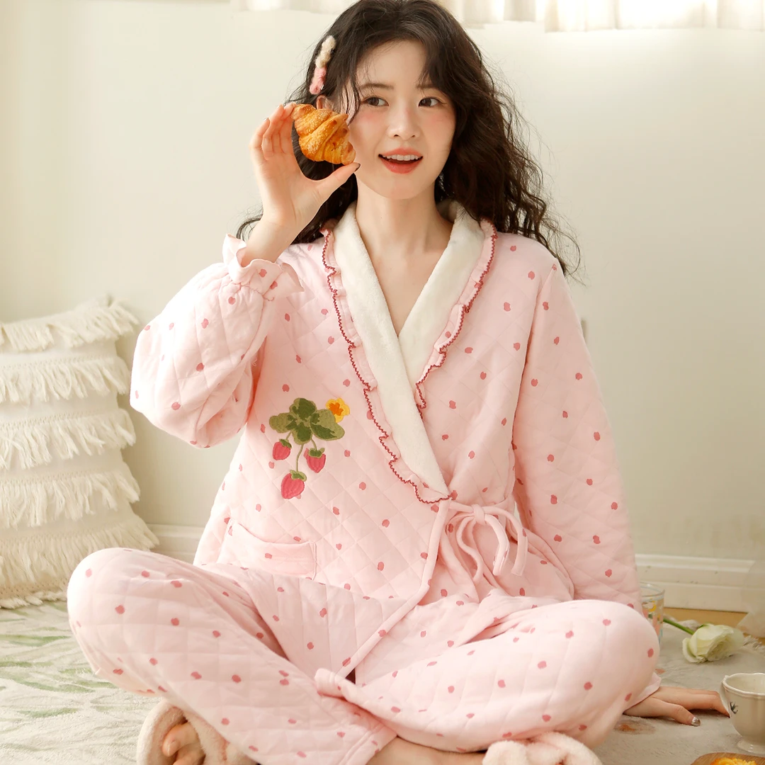 『点点系带款』富朵空气棉月子服秋冬加厚保暖孕妇睡衣产后哺乳衣