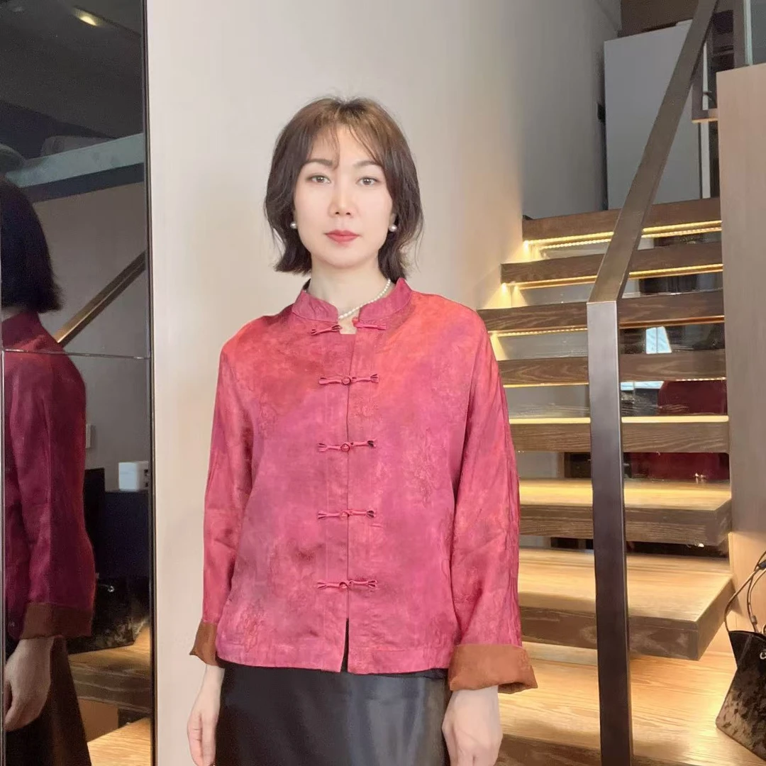 服装人茜茜新中式提花中国风显瘦盘扣印花文艺外套