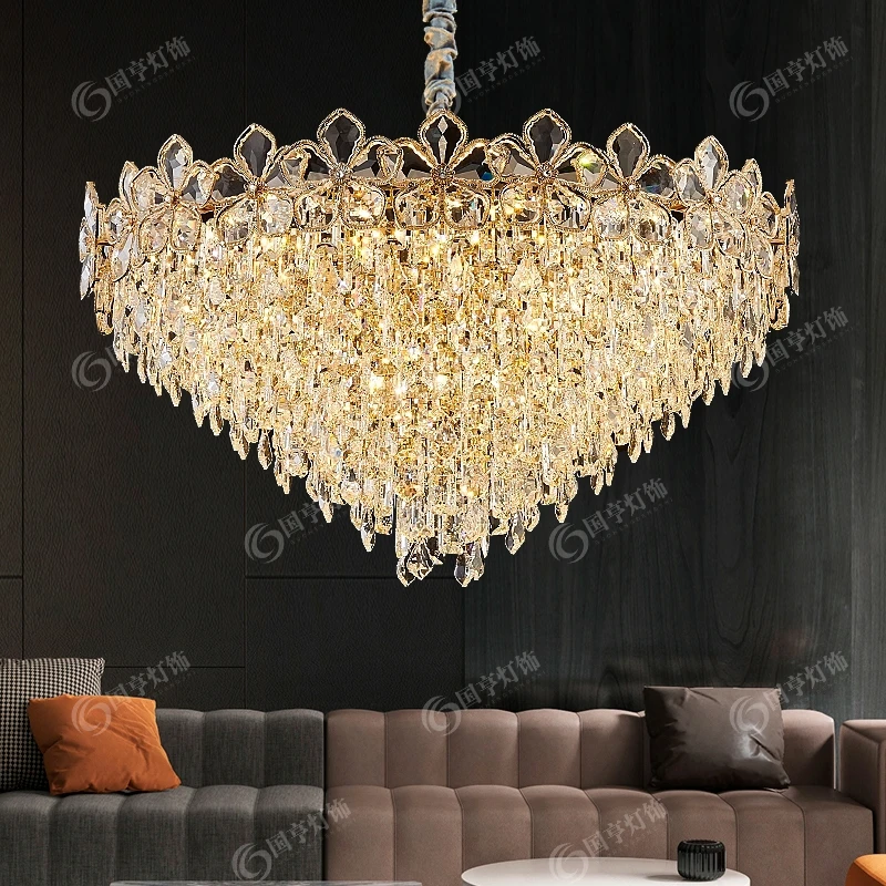 欧式水晶吊灯轻奢花瓣客厅灯奢华大气别墅主灯新款高级感卧室灯具