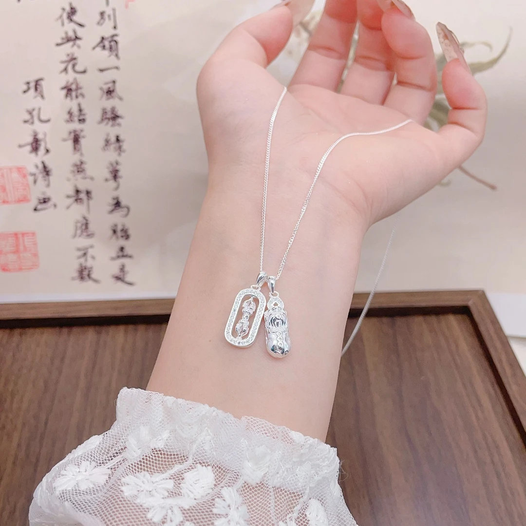 坠链均足银 足银貔貅金刚杵套链吊坠男生女生时尚项链